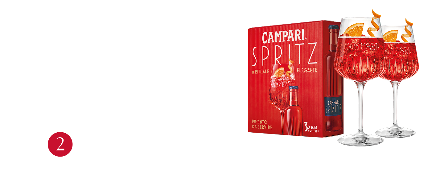Campari Spritz pronto da service. Acquista 1 confezione e ricevi a casa 2 calici in regalo