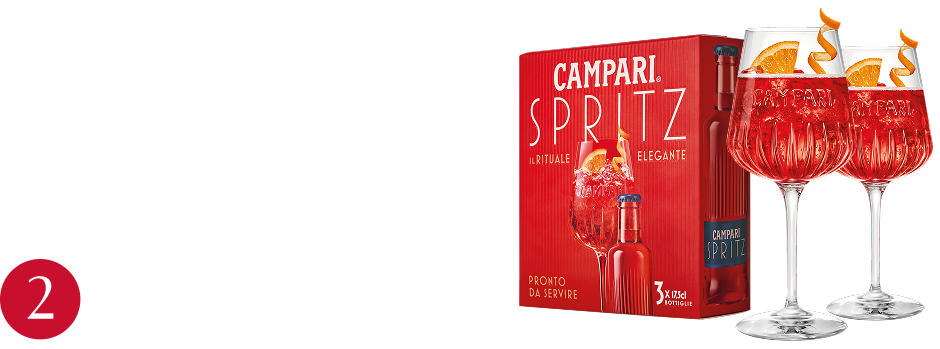 Campari Spritz pronto da service. Acquista 1 confezione e ricevi a casa 2 calici in regalo